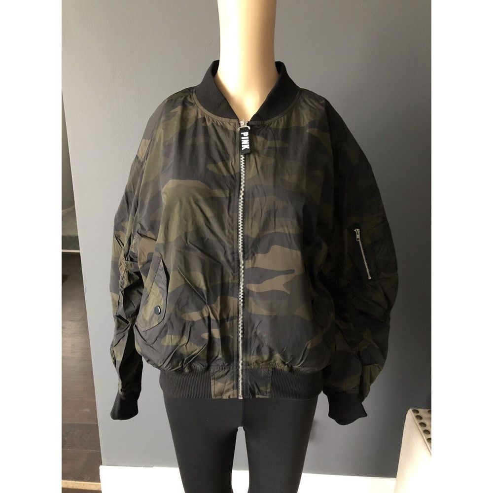 Victoria's Secret PINK Flight Camo Jacket Zipper Size XS‎ Oversized NWOT